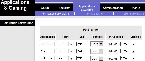 Sample Linksys Port Forwarding